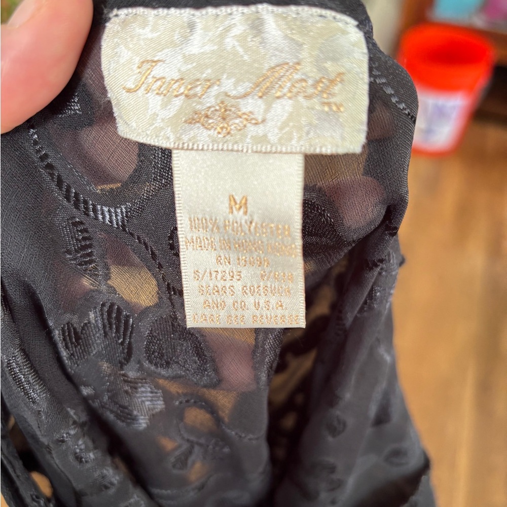 Vintage Sheer Floral Fairy Goth Whimsygoth Mesh See Through Slip Dress Black Med - Picture 4 of 7